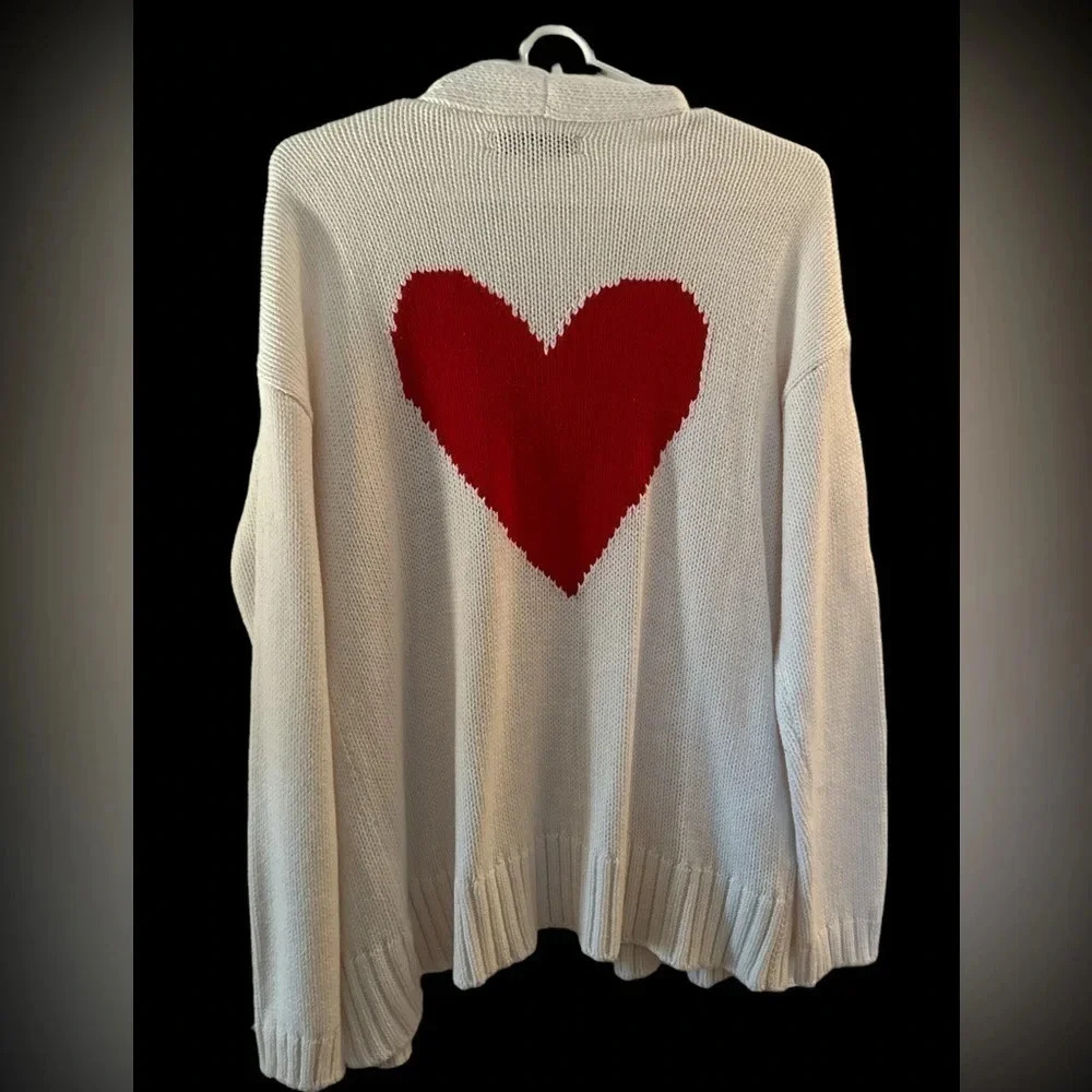 Loft cream cardigan with red heart on back